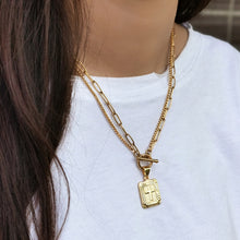 Load image into Gallery viewer, Stylish Chain Gold Color Double Layered Rectangle Cross Pendant Necklace for Women Paperclip Cable Box Link 18inch DDN245