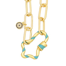 Load image into Gallery viewer, Enamel Cross Carabiner Screw Necklace Blue Eye Gold Paperclip Chain Necklace Spiral Carabiner Jewelry collier mousqueton femme