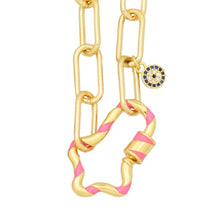 Load image into Gallery viewer, Enamel Cross Carabiner Screw Necklace Blue Eye Gold Paperclip Chain Necklace Spiral Carabiner Jewelry collier mousqueton femme