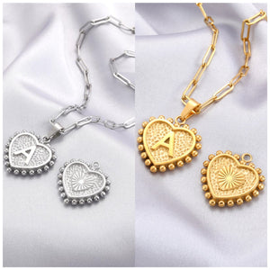 26 Capital Initials heart Pendant Necklace for Woman Man Double-layer paperclip gold chain Stainless steel jewelry choker