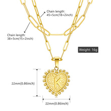 Load image into Gallery viewer, 26 Capital Initials heart Pendant Necklace for Woman Man Double-layer paperclip gold chain Stainless steel jewelry choker