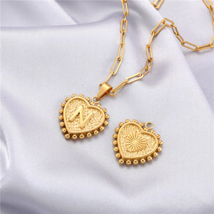 26 Capital Initials heart Pendant Necklace for Woman Man Double-layer paperclip gold chain Stainless steel jewelry choker