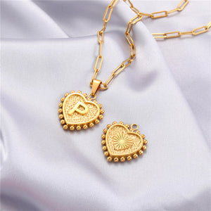 26 Capital Initials heart Pendant Necklace for Woman Man Double-layer paperclip gold chain Stainless steel jewelry choker