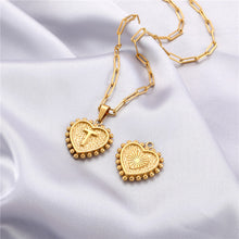 Load image into Gallery viewer, 26 Capital Initials heart Pendant Necklace for Woman Man Double-layer paperclip gold chain Stainless steel jewelry choker