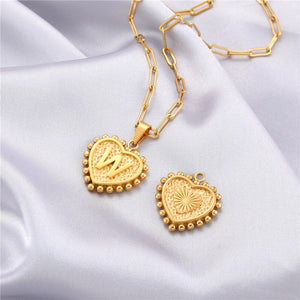 26 Capital Initials heart Pendant Necklace for Woman Man Double-layer paperclip gold chain Stainless steel jewelry choker