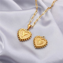 Load image into Gallery viewer, 26 Capital Initials heart Pendant Necklace for Woman Man Double-layer paperclip gold chain Stainless steel jewelry choker