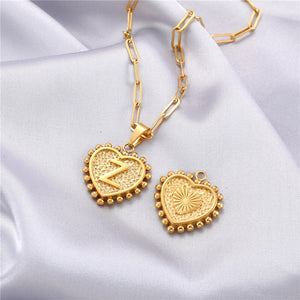 26 Capital Initials heart Pendant Necklace for Woman Man Double-layer paperclip gold chain Stainless steel jewelry choker