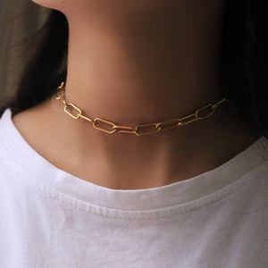 7mm Gold Tone Rectangle Chain Choker Necklaces Women Anti Allergy Stainless Steel Cable Paperclip Link Collar Adjustable KN659