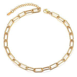 7mm Gold Tone Rectangle Chain Choker Necklaces Women Anti Allergy Stainless Steel Cable Paperclip Link Collar Adjustable KN659