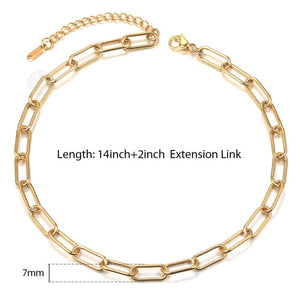 7mm Gold Tone Rectangle Chain Choker Necklaces Women Anti Allergy Stainless Steel Cable Paperclip Link Collar Adjustable KN659