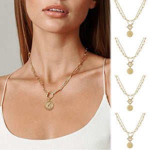 Gold Layered Initial Necklaces for Women 14K Gold Plated Dainty Layering Paperclip Link Chain Necklace Alphabet Pattern EA