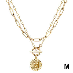 Gold Layered Initial Necklaces for Women 14K Gold Plated Dainty Layering Paperclip Link Chain Necklace Alphabet Pattern EA