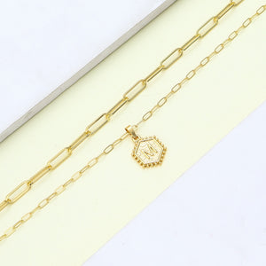 Layered Letter Paperclip Necklace for Women Chain Choker Initials Necklaces Couple Friends Hexagon Pendant Jewelry Gifts