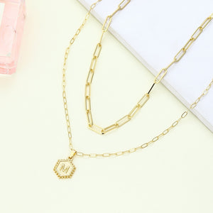 Layered Letter Paperclip Necklace for Women Chain Choker Initials Necklaces Couple Friends Hexagon Pendant Jewelry Gifts