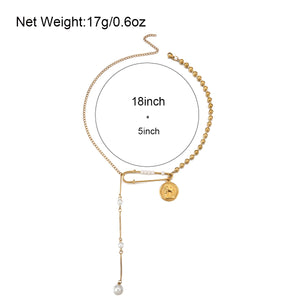 Flashbuy New Stylish Stainless Steel Long Chain Portrait Coin Pearl Paperclip Pedant Necklace for Women On Neck Jewelry Collier