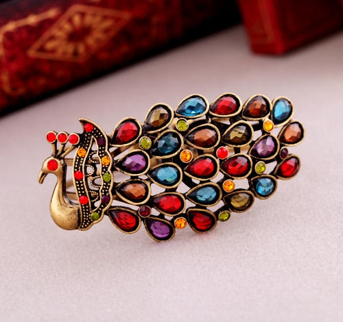 Bulk Price Vintage Colorful Imitation Gemstone Peacock Bangles Antique Gold Color Cuff Bracelet Female Indian Jewelry Wholesale