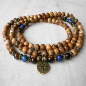 6mm Picture Stone 108 Beads Gemstone Mala Bracelet Meditation Pray Unisex Reiki Cuff