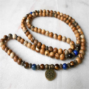 6mm Picture Stone 108 Beads Gemstone Mala Bracelet Meditation Pray Unisex Reiki Cuff