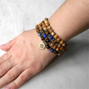 6mm Picture Stone 108 Beads Gemstone Mala Bracelet Meditation Pray Unisex Reiki Cuff