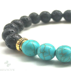 8mm Lava Stone Turquoise Gemstone Mala Bracelet 7.5inches Healing cuff Chakas Stretchy energy Monk Bead