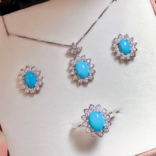 Load image into Gallery viewer, 100% Real and Natural Turquoise Set 925 sterling silver 1pc pendant,1pc ring ,2pcs Earring