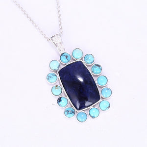 Private custom Handmade 14 Pcs Round Shape Turquoise African Sodalite mosaic Trendy Sweater chain Pendant 42x32x5mm 16.81g