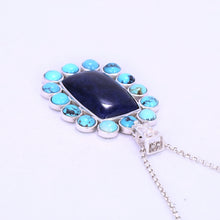 Load image into Gallery viewer, Private custom Handmade 14 Pcs Round Shape Turquoise African Sodalite mosaic Trendy Sweater chain Pendant 42x32x5mm 16.81g