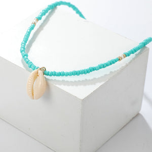 Women Ethinc Green Turquoise Beige Beads Clavicle Necklace Natural Conch Shell Short Necklaces Jewelry Accessories Gifts