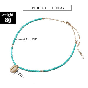 Women Ethinc Green Turquoise Beige Beads Clavicle Necklace Natural Conch Shell Short Necklaces Jewelry Accessories Gifts