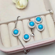 Load image into Gallery viewer, Natural blue turquoise jewelry sets natural gemstone ring earring Pendant Bracelet S925 silver Fashion simple Round girl gift