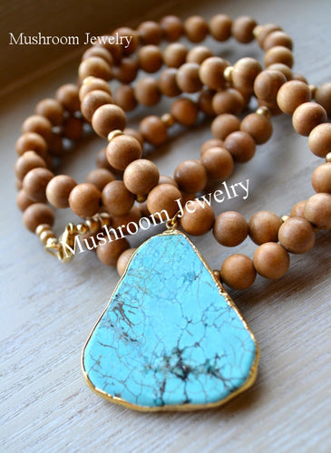 Fashion Jewelry Natural Wood Beads Long Knotted Semi Precious Pendant Necklaces For Women Bead necklace