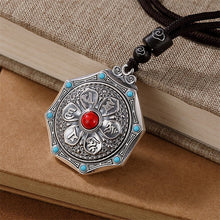 Load image into Gallery viewer, Uglyless Unisex 999 Pure Silver Spinning Buddhistic Jewelry for Men Women Turquoise Agate Necklaces + Rope Thai Silver Mantra