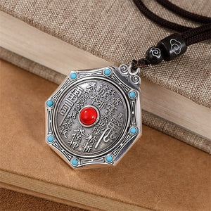 Uglyless Unisex 999 Pure Silver Spinning Buddhistic Jewelry for Men Women Turquoise Agate Necklaces + Rope Thai Silver Mantra