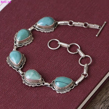 Load image into Gallery viewer, BOCAI Real Sterling Silver S925 Bracelet Retro Fashion Thai Silver Turquoise Simple Elegant Women&#39;s Hand Chain Argentum Jewelry