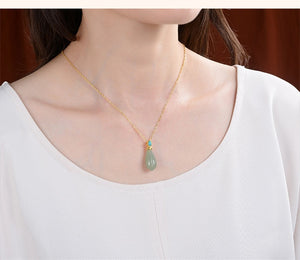 Uglyless 100% Genuine 24K Pure Gold Necklaces Women Natural Jade Magnolia Flowers Pendants 925 Silver Jewelry Turquoise NO Chain