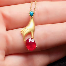 Load image into Gallery viewer, Natural Ruby Pendant S925 Silver Electroplated 24k Gold Seiko Inlaid Main Stone 6*8mm Turquoise Frosted Women&#39;s Jewelry