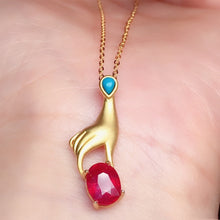 Load image into Gallery viewer, Natural Ruby Pendant S925 Silver Electroplated 24k Gold Seiko Inlaid Main Stone 6*8mm Turquoise Frosted Women&#39;s Jewelry