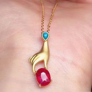 Natural Ruby Pendant S925 Silver Electroplated 24k Gold Seiko Inlaid Main Stone 6*8mm Turquoise Frosted Women's Jewelry