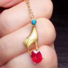 Load image into Gallery viewer, Natural Ruby Pendant S925 Silver Electroplated 24k Gold Seiko Inlaid Main Stone 6*8mm Turquoise Frosted Women&#39;s Jewelry