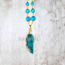 Load image into Gallery viewer, NM19055  Turquoises Jewelry Necklace Blue Sea Sediment Jaspers Feather Necklace Round Bezel Jewelry