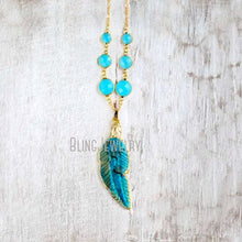 Load image into Gallery viewer, NM19055  Turquoises Jewelry Necklace Blue Sea Sediment Jaspers Feather Necklace Round Bezel Jewelry