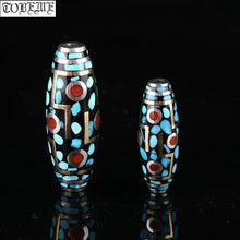 Load image into Gallery viewer, Handmade 925 Silver Turquoise 9 eyes DZI Beads Thai Silver Tibetan Nine Eyes DZI Beads Sterling Good Luck Tibetan Jewelry Beads