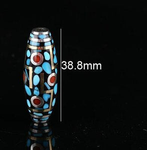 Handmade 925 Silver Turquoise 9 eyes DZI Beads Thai Silver Tibetan Nine Eyes DZI Beads Sterling Good Luck Tibetan Jewelry Beads