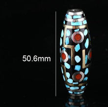 Load image into Gallery viewer, Handmade 925 Silver Turquoise 9 eyes DZI Beads Thai Silver Tibetan Nine Eyes DZI Beads Sterling Good Luck Tibetan Jewelry Beads