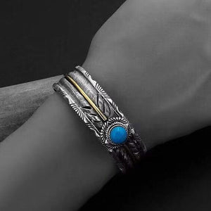 100% S925 sterling Thai silver colour Hollow out Ethnic Indian Style Inlaid Turquoise Bracelet Bangle Jewelry Men Women Bangle