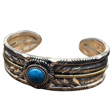 Load image into Gallery viewer, 100% S925 sterling Thai silver colour Hollow out Ethnic Indian Style Inlaid Turquoise Bracelet Bangle Jewelry Men Women Bangle