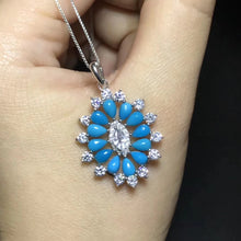 Load image into Gallery viewer, S925 silver natural blue turquoise gem necklace natural gemstone pendant Elegant geometry Talonpaw woman party gift  jewelry