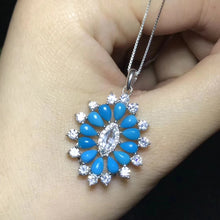 Load image into Gallery viewer, S925 silver natural blue turquoise gem necklace natural gemstone pendant Elegant geometry Talonpaw woman party gift  jewelry