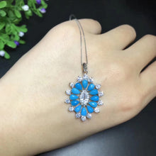 Load image into Gallery viewer, S925 silver natural blue turquoise gem necklace natural gemstone pendant Elegant geometry Talonpaw woman party gift  jewelry