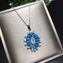 Load image into Gallery viewer, S925 silver natural blue turquoise gem necklace natural gemstone pendant Elegant geometry Talonpaw woman party gift  jewelry